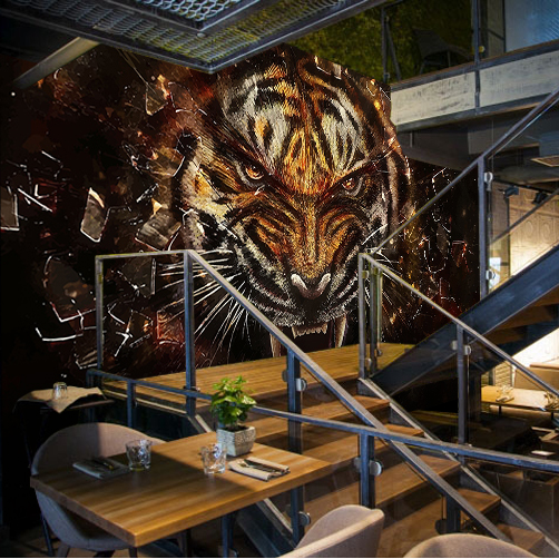 个性老虎3D立体壁画墙绘